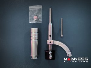 FIAT 500 Short Shifter Kit + Gear Shift Knob Combo - MADNESS Adjustable Shifter + MegaWeight Silver Shift Knob 